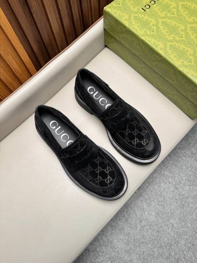 Gucci Black calfskin Leather Shoes-Gucci Man Business Leather Shoes